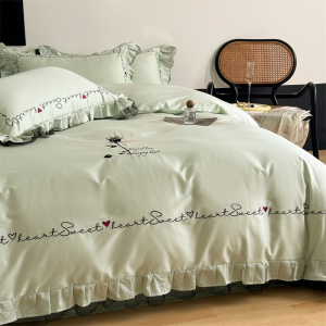 Green 50S customized 100% long-staple cotton high-end lace French embroidery 4pcs bedding set