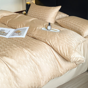 High grade champagne gold 100% cotton jacquard quilt cover bedding set