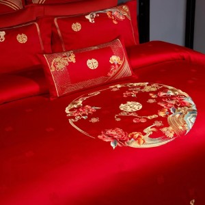 Red festive wedding High Grade cotton jacquard bedding set