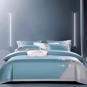 Long Staple Cotton BedSheets Embroidered Pillow Slip High Quality Quilt Cover Pink Blue Bedding Set