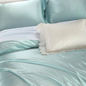 Green Pillow Cases Solid Color Bed Linen 4pcs Quilt Cover Silk Bedding Set