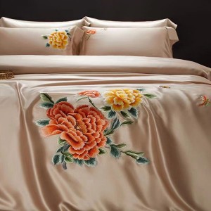 Flesh Color Pillow Sham Solid Fitted Sheet 4pcs Duvet Cover Silk Bedding Set