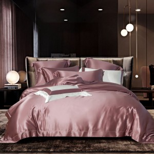 Silk Sheet Pink Quilt Cover Solid Color Pillow Cases 4 Pieces Bedding Set