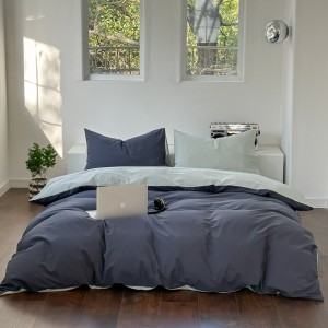 Solid Color Comforter Set Washed Cotton BedSheets Dark Blue Comforter Quilt Duvet Hotel Bedding Set