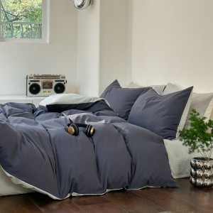 Solid Color Comforter Set Washed Cotton BedSheets Dark Blue Comforter Quilt Duvet Hotel Bedding Set