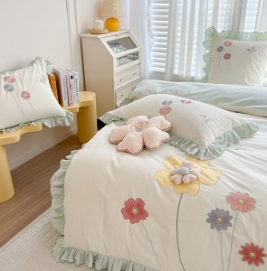 Washed Cotton Duvet Cover White Pillow Case Embroidery Bed Linen Kids’ Bedding Set