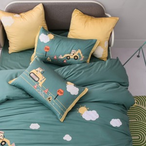 Long Staple Cotton Satin Bed Linen Embroidered Pillow Case Green Comforter Set Cartoon Kids’ bedding