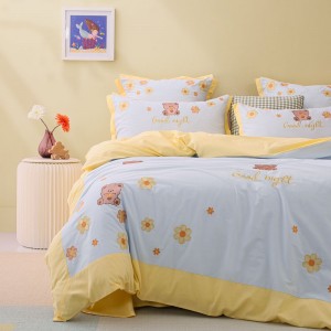 Washed Cotton Embroidered Fitted Sheet Sky Blue Pillow Sham Cartoon Comforter Quilt Duvet Kids’ bedding