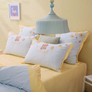 Washed Cotton Embroidered Fitted Sheet Sky Blue Pillow Sham Cartoon Comforter Quilt Duvet Kids’ bedding