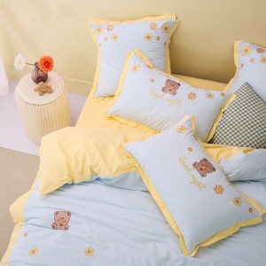 Washed Cotton Embroidered Fitted Sheet Sky Blue Pillow Sham Cartoon Comforter Quilt Duvet Kids’ bedding