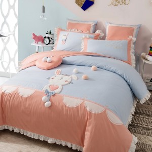 Pure Cotton Bed Linen Pink Blue Pillow Cover Cartoon Embroidered Comforter Set Kids’ bedding