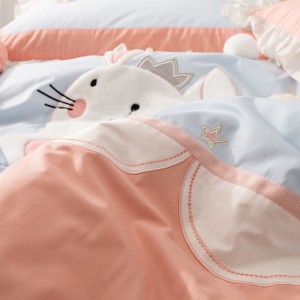 Pure Cotton Bed Linen Pink Blue Pillow Cover Cartoon Embroidered Comforter Set Kids’ bedding