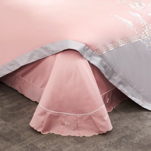 Long Staple Cotton BedSheets Embroidered Pillow Slip High Quality Quilt Cover Pink Blue Bedding Set