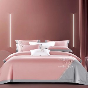 Long Staple Cotton BedSheets Embroidered Pillow Slip High Quality Quilt Cover Pink Blue Bedding Set