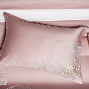 Embroidered Pillowcase Long Staple Cotton Duvet Cover Flat Sheet Pink Purple Grey Bedding Set