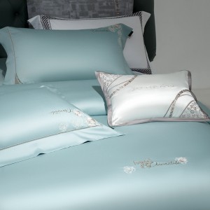 Long Staple Cotton Pillow Slip Embroidered Quilt Cover Comforter Fitted Sheets Green Bedding Set