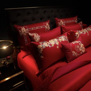 Wedding Quilt Cover Red Jacquard Pillow Sham Embroidered Bed Sheet  Long Staple Cotton Bedding Set