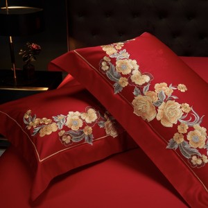 Wedding Quilt Cover Red Jacquard Pillow Sham Embroidered Bed Sheet  Long Staple Cotton Bedding Set