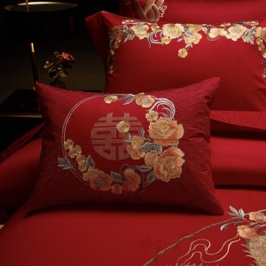 Wedding Quilt Cover Red Jacquard Pillow Sham Embroidered Bed Sheet  Long Staple Cotton Bedding Set