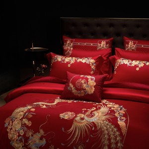 Wedding Quilt Cover Red Jacquard Pillow Sham Embroidered Bed Sheet  Long Staple Cotton Bedding Set