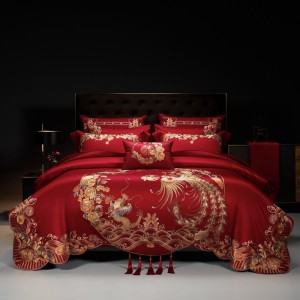 Wedding Quilt Cover Red Jacquard Pillow Sham Embroidered Bed Sheet  Long Staple Cotton Bedding Set