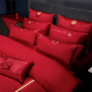 Long-staple Cotton Quilt Cover Embroidery Fitted Sheet Jacquard Wedding Pillow Slip Top Luxury Festive Bedding Set