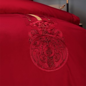 Long-staple Cotton Quilt Cover Embroidery Fitted Sheet Jacquard Wedding Pillow Slip Top Luxury Festive Bedding Set