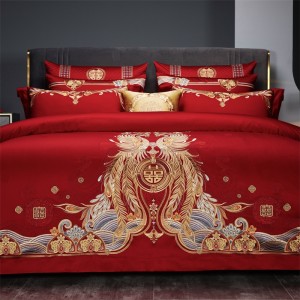 Jacquard Wedding Pillowcases Long-staple Cotton Quilt Cover Embroidery Coverlets Top Luxury Festive Bedding Set