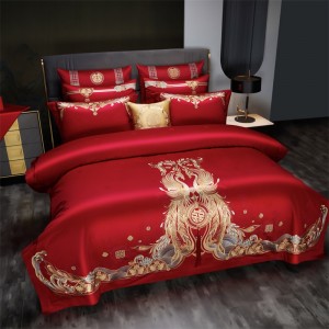 Jacquard Wedding Pillowcases Long-staple Cotton Quilt Cover Embroidery Coverlets Top Luxury Festive Bedding Set