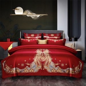 Jacquard Wedding Pillowcases Long-staple Cotton Quilt Cover Embroidery Coverlets Top Luxury Festive Bedding Set