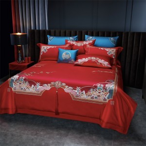 Jacquard Wedding Pillow Sham Long-staple Cotton Quilt Cover Embroidery Coverlets Red Festive Bedding Set