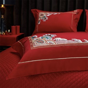 Jacquard Wedding Pillow Sham Long-staple Cotton Quilt Cover Embroidery Coverlets Red Festive Bedding Set