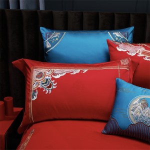 Jacquard Wedding Pillow Sham Long-staple Cotton Quilt Cover Embroidery Coverlets Red Festive Bedding Set