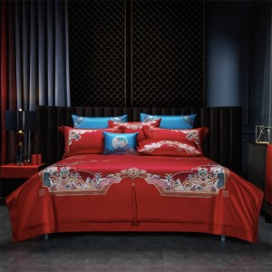 Jacquard Wedding Pillow Sham Long-staple Cotton Quilt Cover Embroidery Coverlets Red Festive Bedding Set