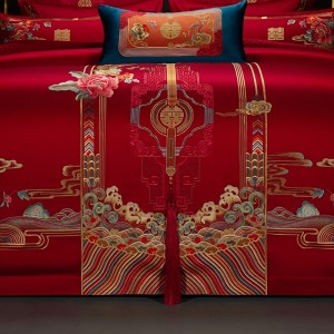 Long-staple Cotton Duvet Cover Jacquard Wedding Pillow Sham Red Festive BedSheets Embroidery Bedding Set