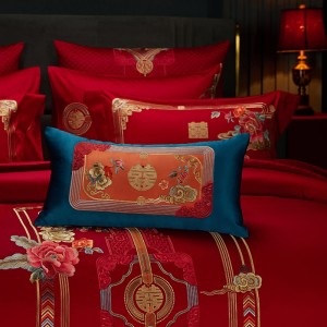 Long-staple Cotton Duvet Cover Jacquard Wedding Pillow Sham Red Festive BedSheets Embroidery Bedding Set