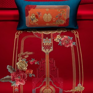 Long-staple Cotton Duvet Cover Jacquard Wedding Pillow Sham Red Festive BedSheets Embroidery Bedding Set