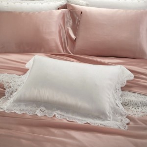 Pink Pillowcase Solid Color Bed Linen 4pcs Quilt Cover Silk Bedding Set