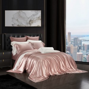 Pink Pillowcase Solid Color Bed Linen 4pcs Quilt Cover Silk Bedding Set