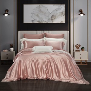 Pink Pillowcase Solid Color Bed Linen 4pcs Quilt Cover Silk Bedding Set