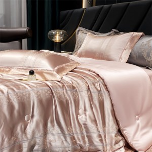 Flesh Color Pillow Slip Lyocell Flat Sheets Solid Comforter Quilt Duvet  Bedding Set