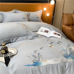 Embroidered Pillow Slip Breathable Flat Sheets Pure Cotton Quilt Cover Bedding Set