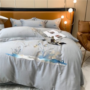 Embroidered Pillow Slip Breathable Flat Sheets Pure Cotton Quilt Cover Bedding Set