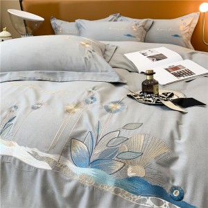 Embroidered Pillow Slip Breathable Flat Sheets Pure Cotton Quilt Cover Bedding Set