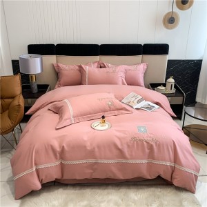 Pink Pillow Slip Breathable Flat Sheets Pure Cotton Quilt Cover Bedding Set