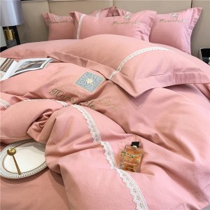 Pink Pillow Slip Breathable Flat Sheets Pure Cotton Quilt Cover Bedding Set