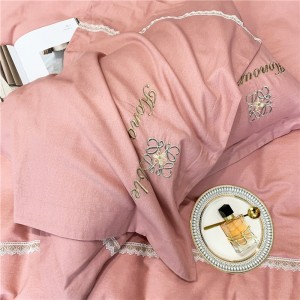 Pink Pillow Slip Breathable Flat Sheets Pure Cotton Quilt Cover Bedding Set