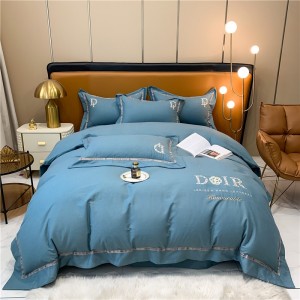 Blue Pillow Slip Breathable Flat Sheets Pure Cotton Quilt Cover Bedding Set