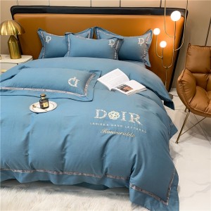 Blue Pillow Slip Breathable Flat Sheets Pure Cotton Quilt Cover Bedding Set