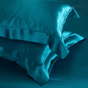 Blue Pillow Cases Solid Color Bed Linen 4pcs Quilt Cover Silk Bedding Set